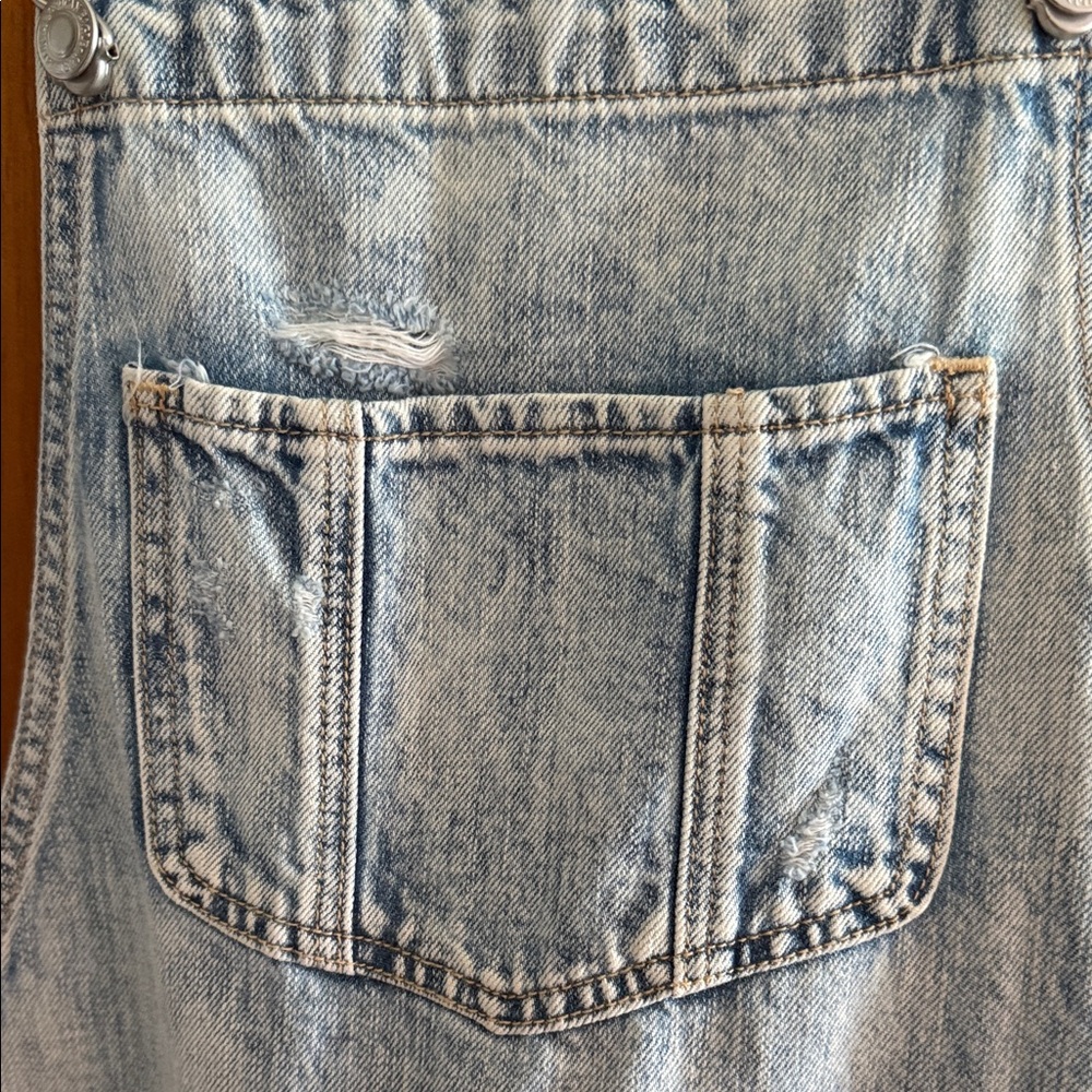 Denim Distressed Shorts Overalls - Picture 3 of 5